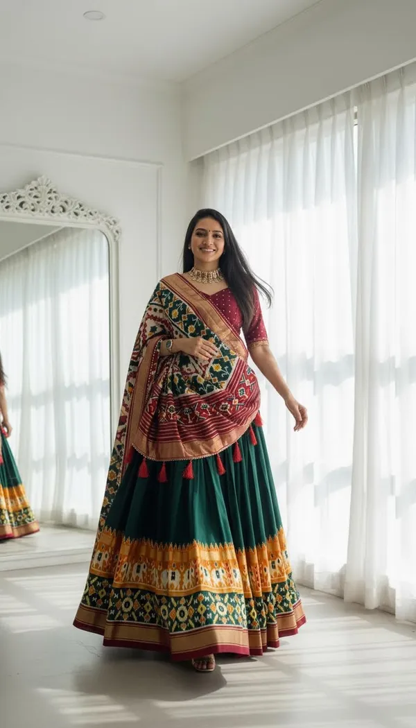 Green_Dola_Silk_Patola_Foil_Print_Lehenga_Choli_For_Women