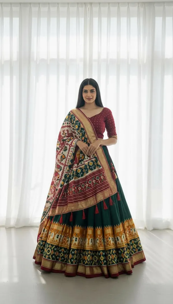 Green_Dola_Silk_Patola_Foil_Print_Lehenga_Choli_For_Women