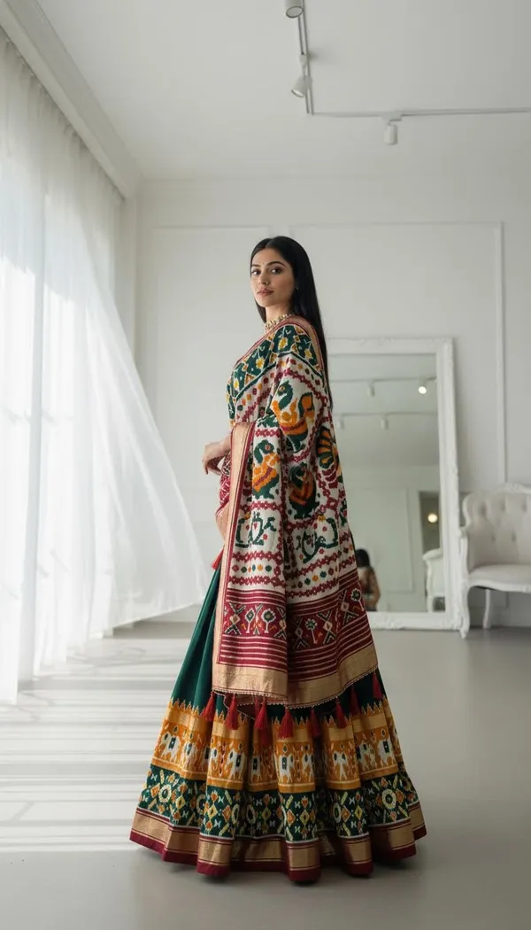 Green_Dola_Silk_Patola_Foil_Print_Lehenga_Choli_For_Women