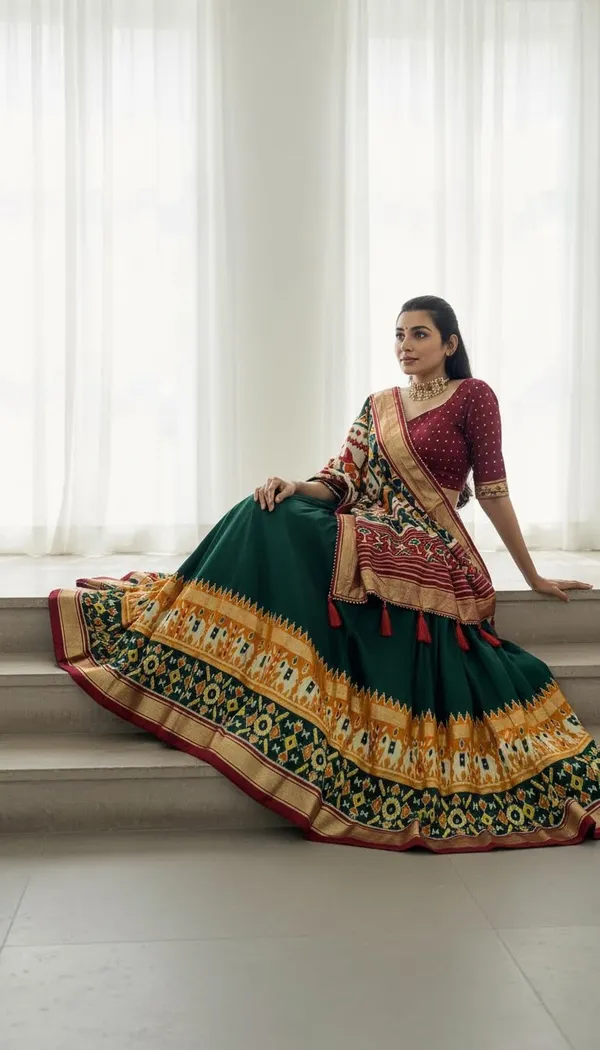 Green_Dola_Silk_Patola_Foil_Print_Lehenga_Choli_For_Women