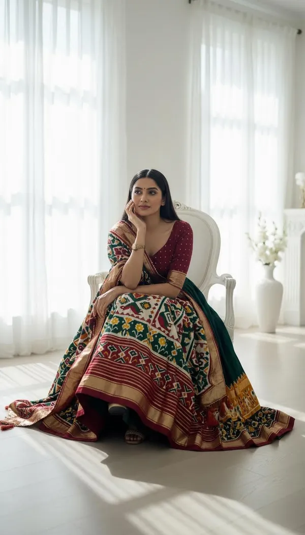 Green_Dola_Silk_Patola_Foil_Print_Lehenga_Choli_For_Women