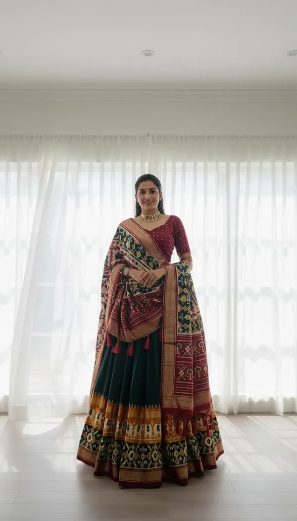 Green_Dola_Silk_Patola_Foil_Print_Lehenga_Choli_For_Women