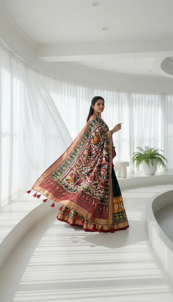 Green_Dola_Silk_Patola_Foil_Print_Lehenga_Choli_For_Women