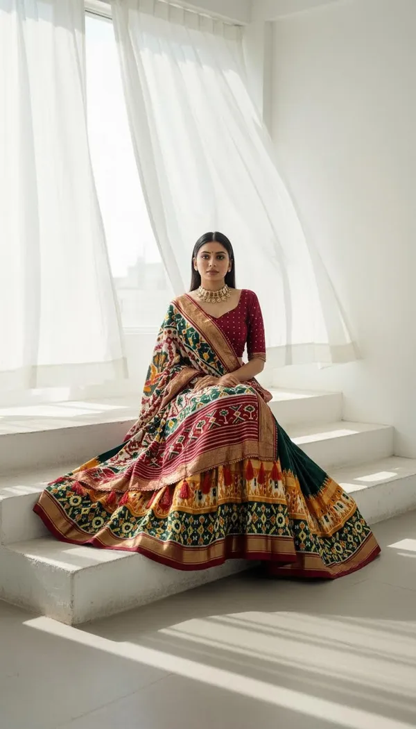 Green_Dola_Silk_Patola_Foil_Print_Lehenga_Choli_For_Women