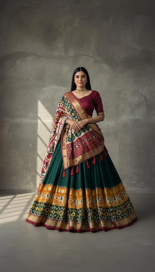 Green_Dola_Silk_Patola_Foil_Print_Lehenga_Choli_For_Women
