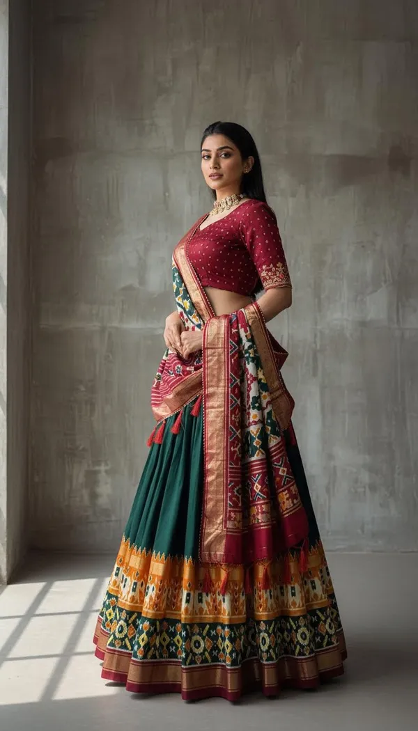 Green_Dola_Silk_Patola_Foil_Print_Lehenga_Choli_For_Women