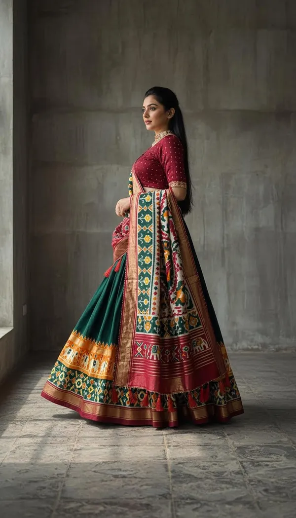 Green_Dola_Silk_Patola_Foil_Print_Lehenga_Choli_For_Women