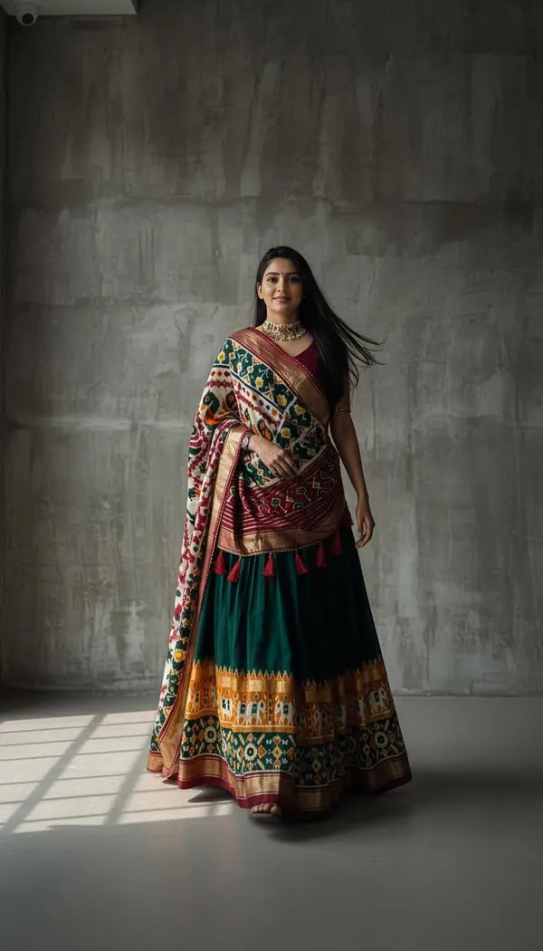Green_Dola_Silk_Patola_Foil_Print_Lehenga_Choli_For_Women