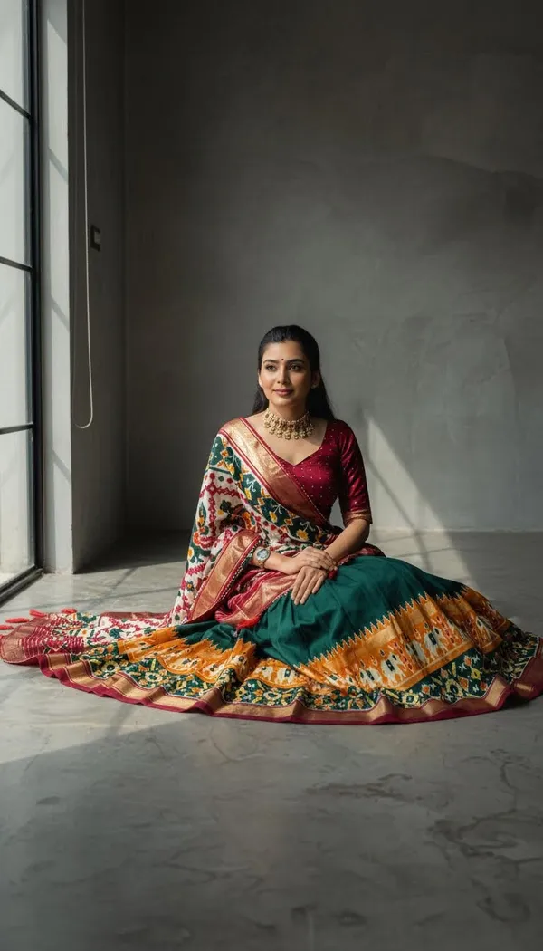 Green_Dola_Silk_Patola_Foil_Print_Lehenga_Choli_For_Women