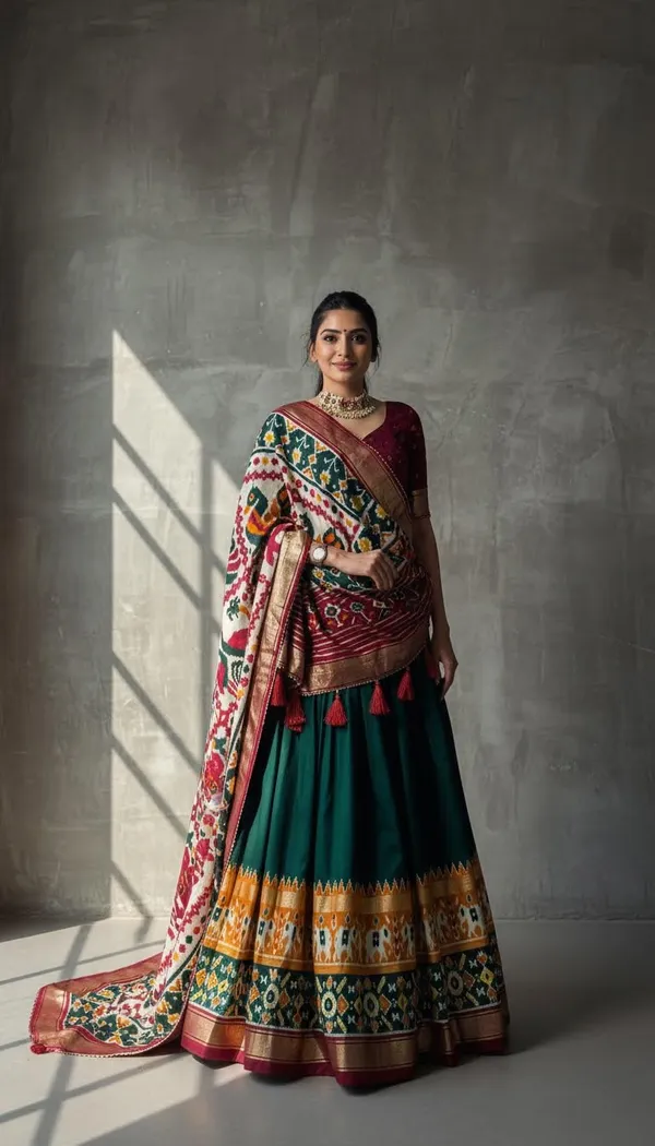 Green_Dola_Silk_Patola_Foil_Print_Lehenga_Choli_For_Women