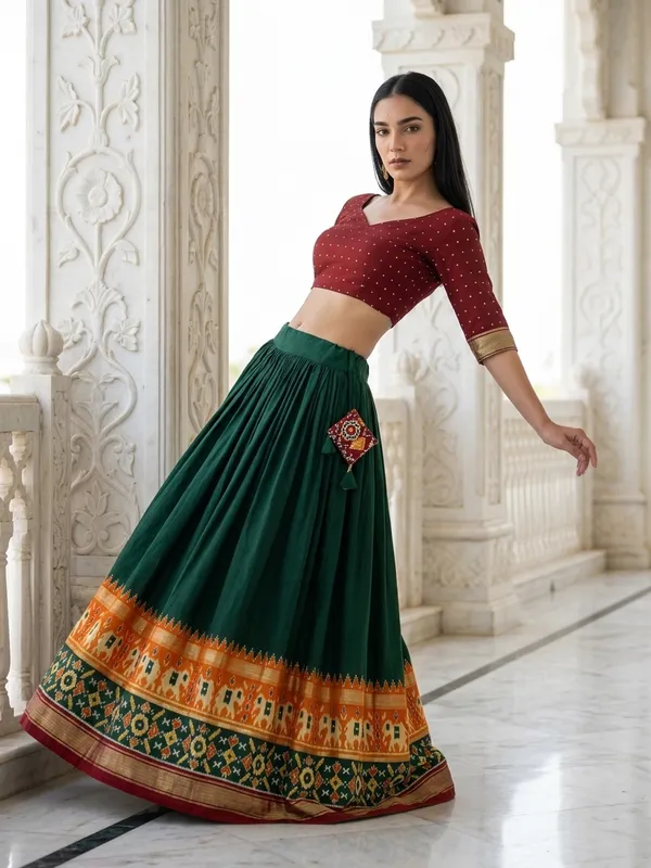 Green_Dola_Silk_Patola_Print_Lehenga_Choli_For_Women