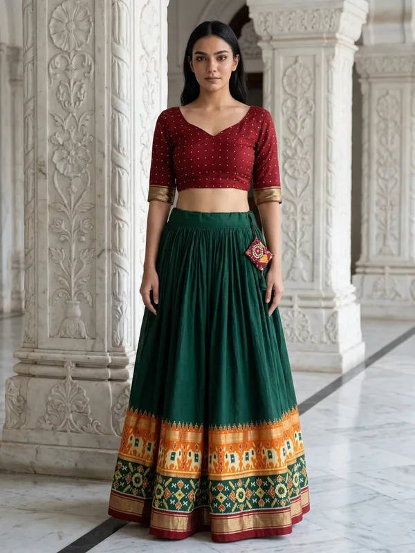 Green_Dola_Silk_Patola_Print_Lehenga_Choli_For_Women