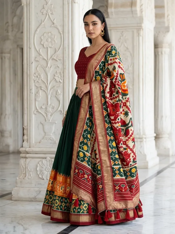 Green_Dola_Silk_Patola_Print_Lehenga_Choli_For_Women