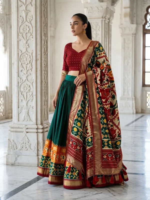 Green_Dola_Silk_Patola_Print_Lehenga_Choli_For_Women