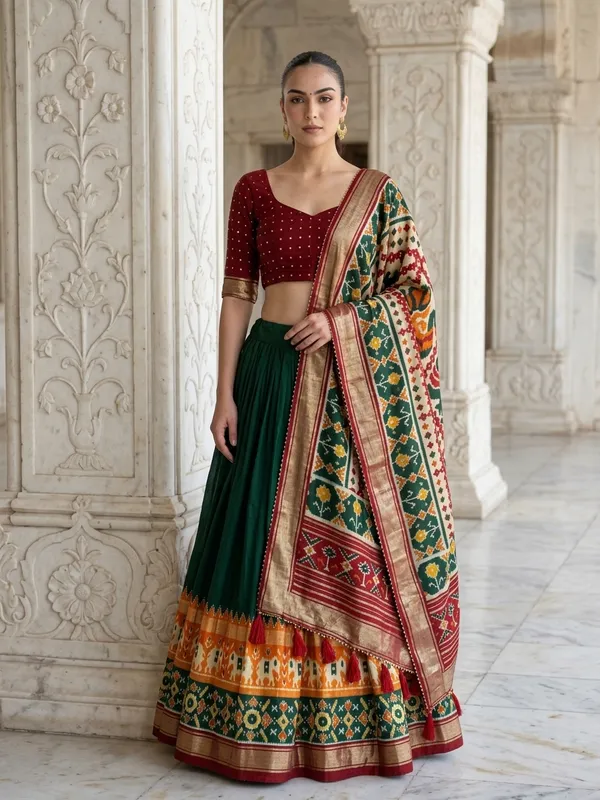 Green_Dola_Silk_Patola_Print_Lehenga_Choli_For_Women