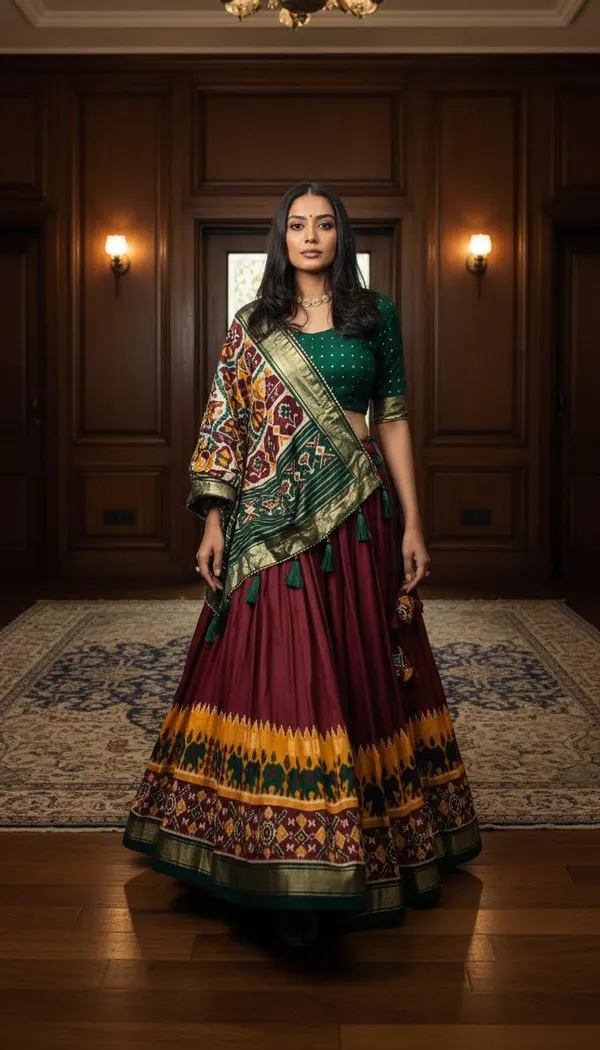 Maroon_Dola_Silk_Patola_Print_Lehenga_Choli_For_Women
