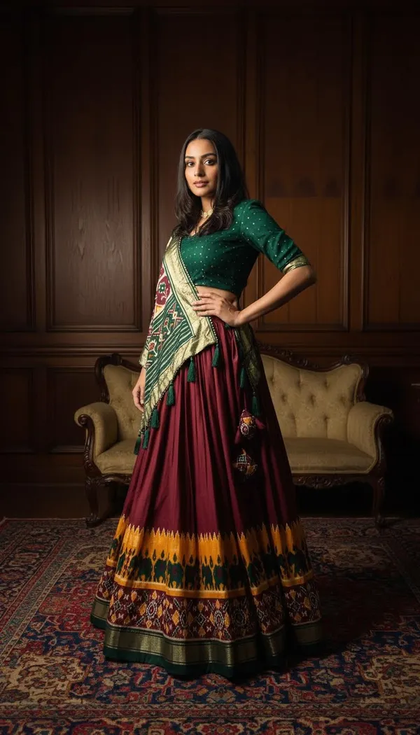 Maroon_Dola_Silk_Patola_Print_Lehenga_Choli_For_Women