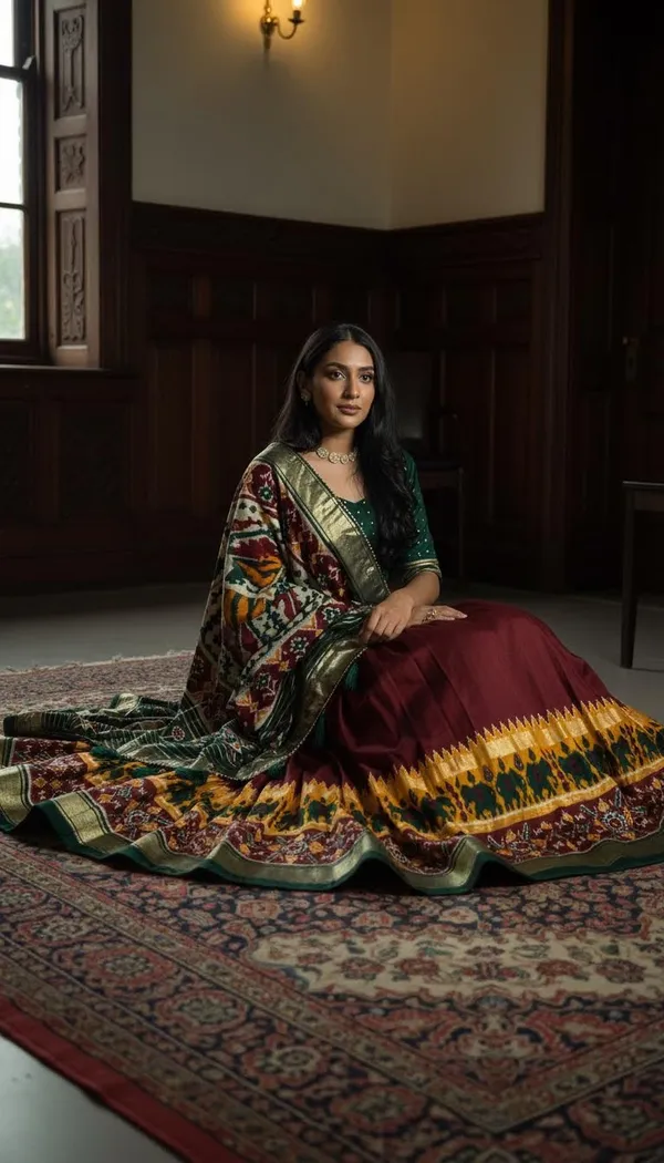 Maroon_Dola_Silk_Patola_Print_Lehenga_Choli_For_Women