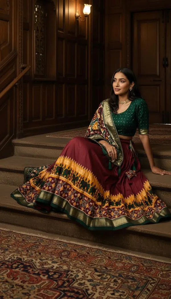 Maroon_Dola_Silk_Patola_Print_Lehenga_Choli_For_Women