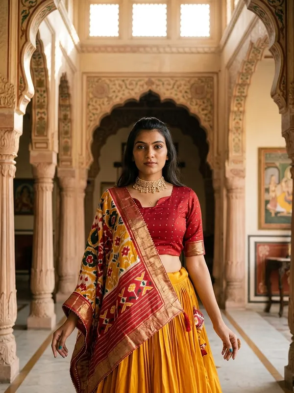 Mustard_Dola_Silk_Patola_Print_Lehenga_Choli_For_Women