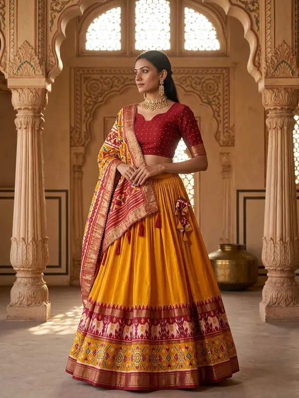 Mustard_Dola_Silk_Patola_Print_Lehenga_Choli_For_Women