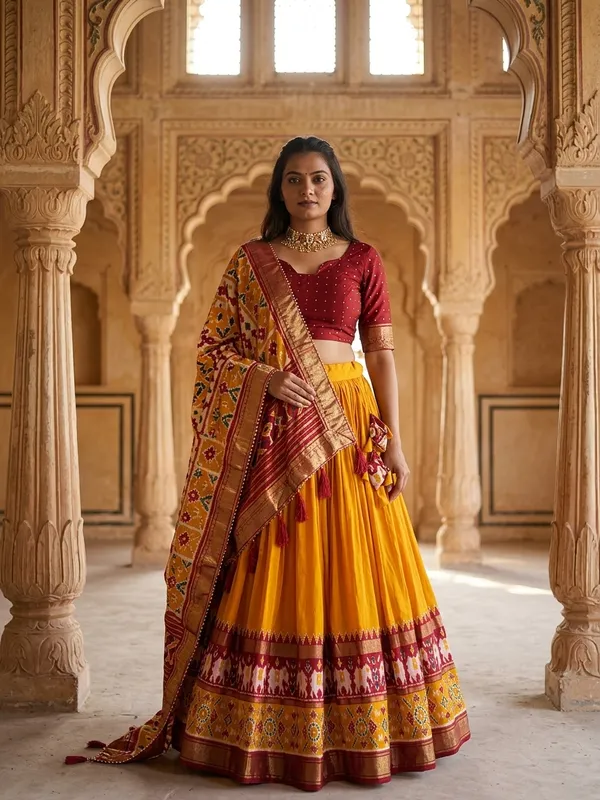 Mustard_Dola_Silk_Patola_Print_Lehenga_Choli_For_Women