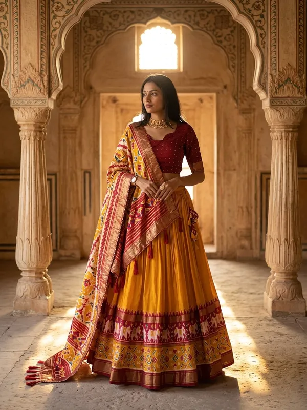 Mustard_Dola_Silk_Patola_Print_Lehenga_Choli_For_Women