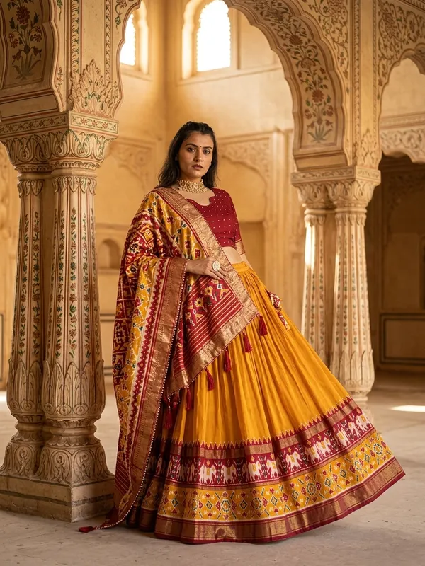 Mustard_Dola_Silk_Patola_Print_Lehenga_Choli_For_Women