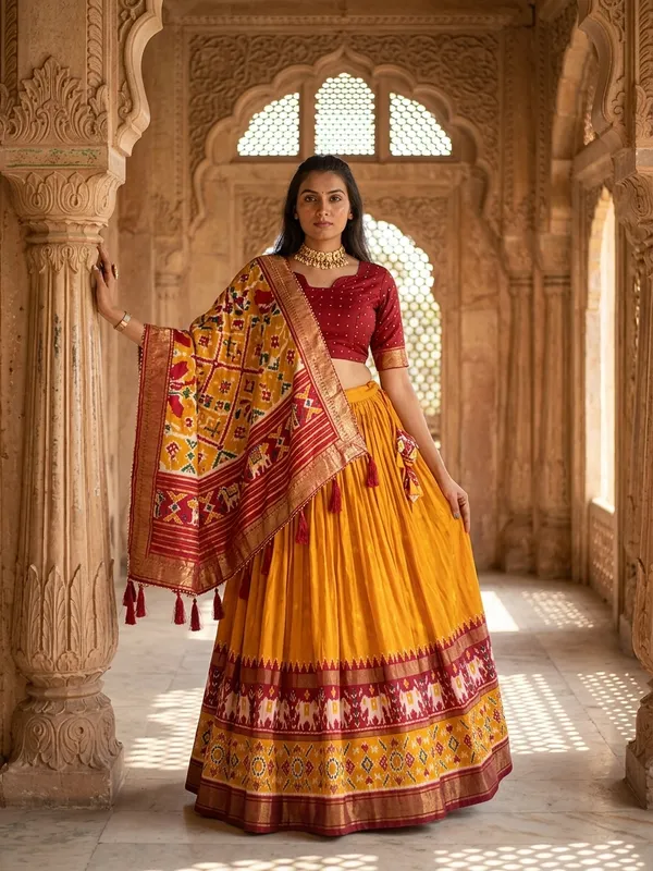 Mustard_Dola_Silk_Patola_Print_Lehenga_Choli_For_Women