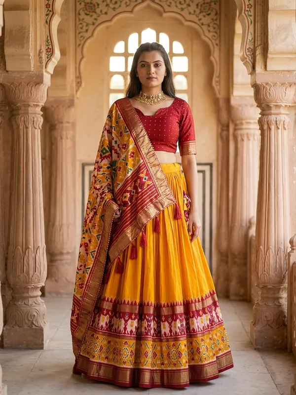 Mustard_Dola_Silk_Patola_Print_Lehenga_Choli_For_Women