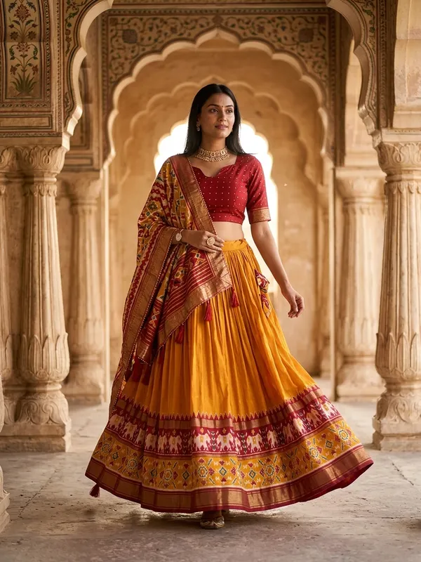 Mustard_Dola_Silk_Patola_Print_Lehenga_Choli_For_Women