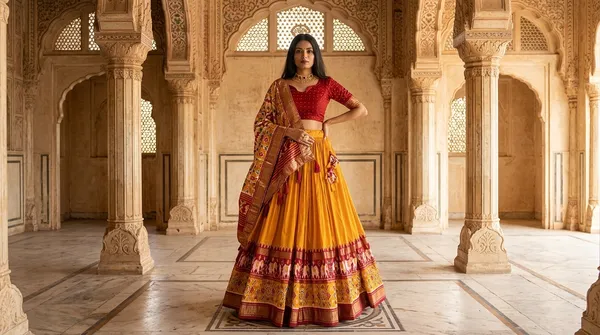 Mustard_Dola_Silk_Patola_Print_Lehenga_Choli_For_Women