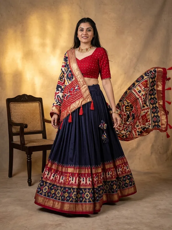 Navy_Blue_Dola_Silk_Patola_Print_Lehenga_Choli_For_Women