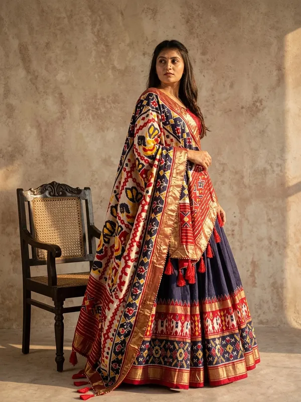 Navy_Blue_Dola_Silk_Patola_Print_Lehenga_Choli_For_Women