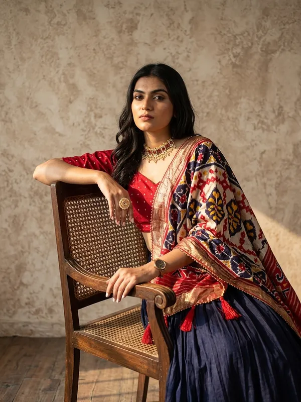 Navy_Blue_Dola_Silk_Patola_Print_Lehenga_Choli_For_Women