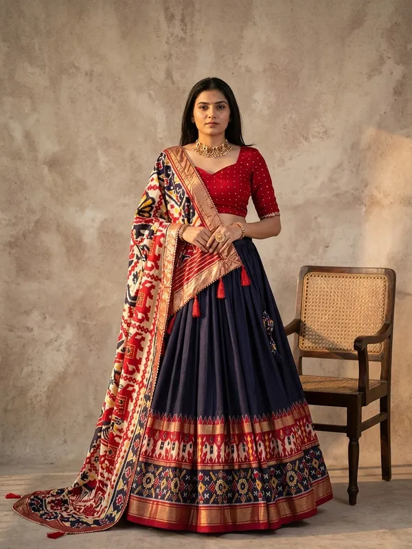 Navy_Blue_Dola_Silk_Patola_Print_Lehenga_Choli_For_Women