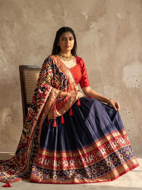 Navy_Blue_Dola_Silk_Patola_Print_Lehenga_Choli_For_Women