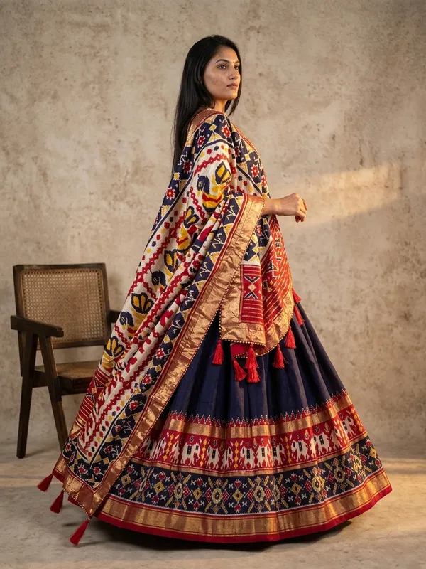 Navy_Blue_Dola_Silk_Patola_Print_Lehenga_Choli_For_Women
