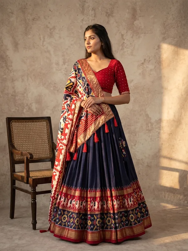 Navy_Blue_Dola_Silk_Patola_Print_Lehenga_Choli_For_Women
