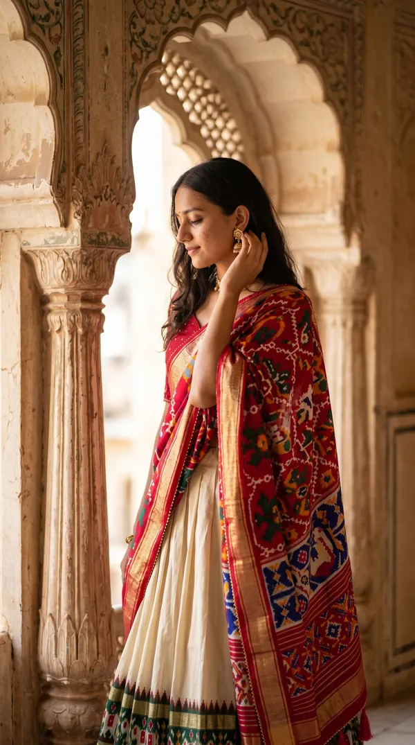 White_Dola_Silk_Patola_Print_Lehenga_Choli_For_Women