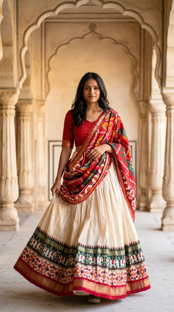 White_Dola_Silk_Patola_Print_Lehenga_Choli_For_Women