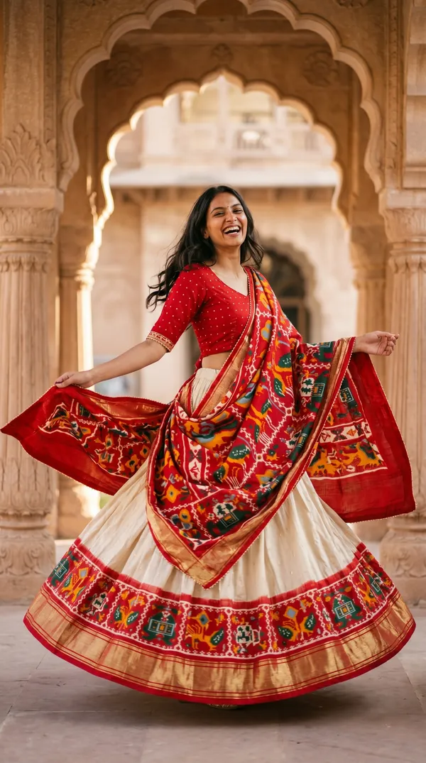 White_Dola_Silk_Patola_Print_Lehenga_Choli_For_Women