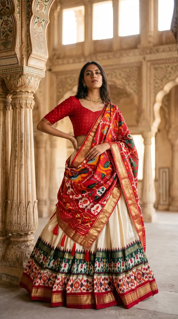 White_Dola_Silk_Patola_Print_Lehenga_Choli_For_Women