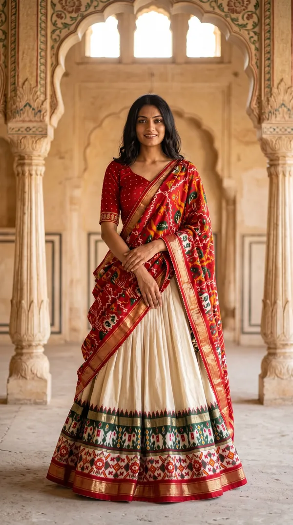 White_Dola_Silk_Patola_Print_Lehenga_Choli_For_Women