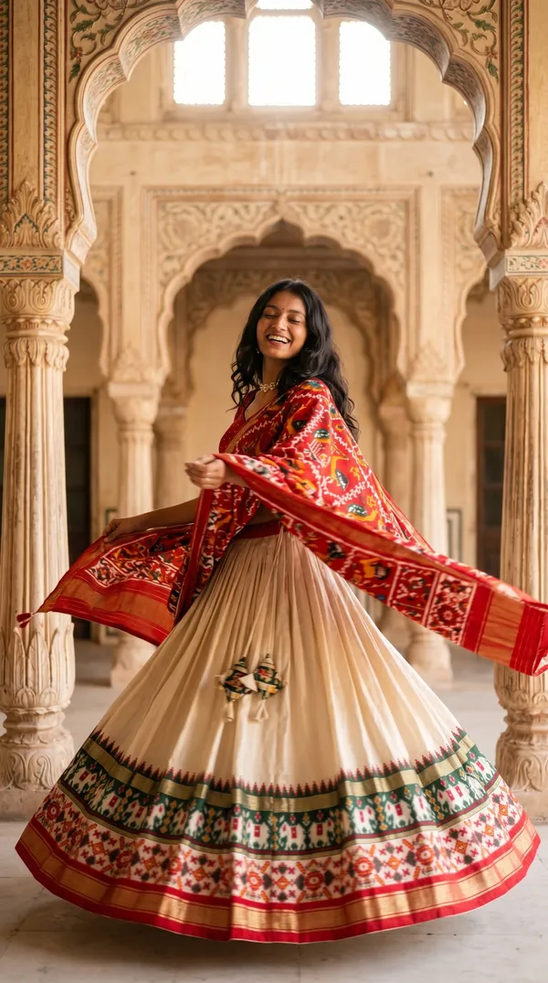 White_Dola_Silk_Patola_Print_Lehenga_Choli_For_Women