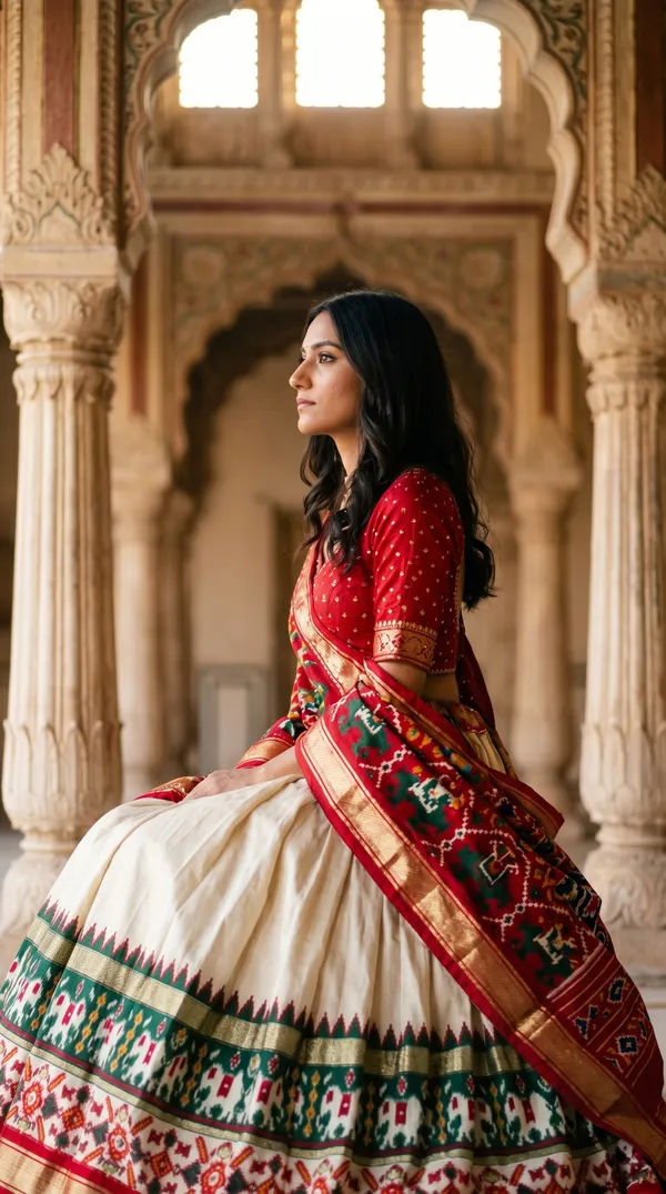 White_Dola_Silk_Patola_Print_Lehenga_Choli_For_Women