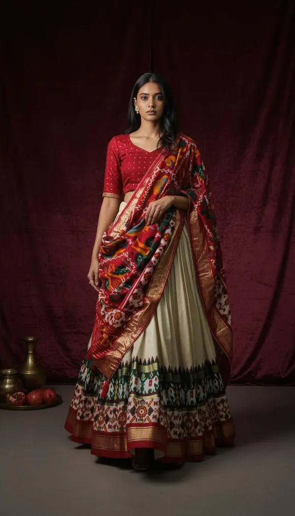 White_Dola_Silk_Patola_Print_Lehenga_Choli_For_Women