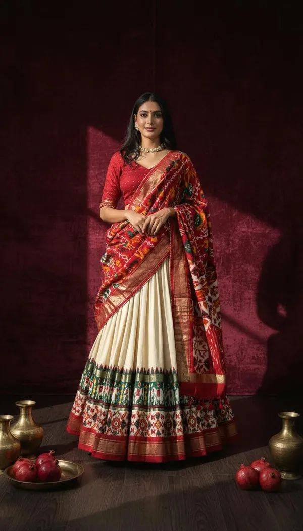 White_Dola_Silk_Patola_Print_Lehenga_Choli_For_Women