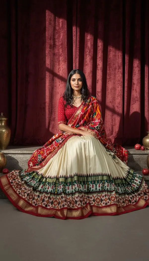 White_Dola_Silk_Patola_Print_Lehenga_Choli_For_Women