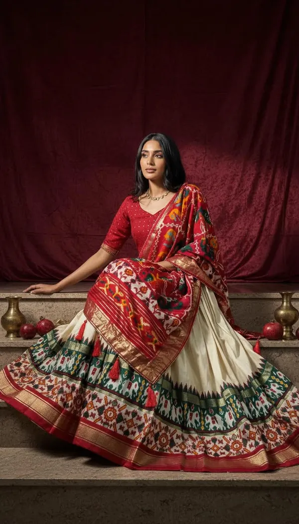 White_Dola_Silk_Patola_Print_Lehenga_Choli_For_Women